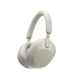 Sony WH-1000XM5 front view in silver showing sleek design and premium finish
