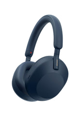 Sony WH-1000XM5 front angle view showing midnight blue finish and premium build benefit: refined style