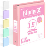 Sooez BinderX front view showing clear-view cover and pink color, easy identification