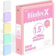 Sooez BinderX front view showing clear-view cover and pink color, easy identification