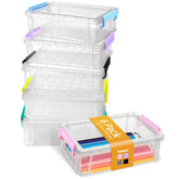 Sooez front view of six clear boxes showing neat storage benefit