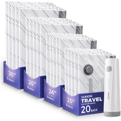 SORON front packaging showing full 20-piece travel vacuum set and pump for compact packing