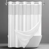 SORTTO front view of white waffle shower curtain showing neat hotel-style look and easy upgrade