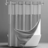 SORTTO front view grey curtain showing clean hook-free silhouette and hotel look