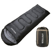SOULOUT front view of dark grey sleeping bag showing full length and zipper, comfortable sleep