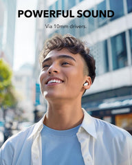 Person wearing Soundcore P30i on commute illustrating ANC focus and comfort