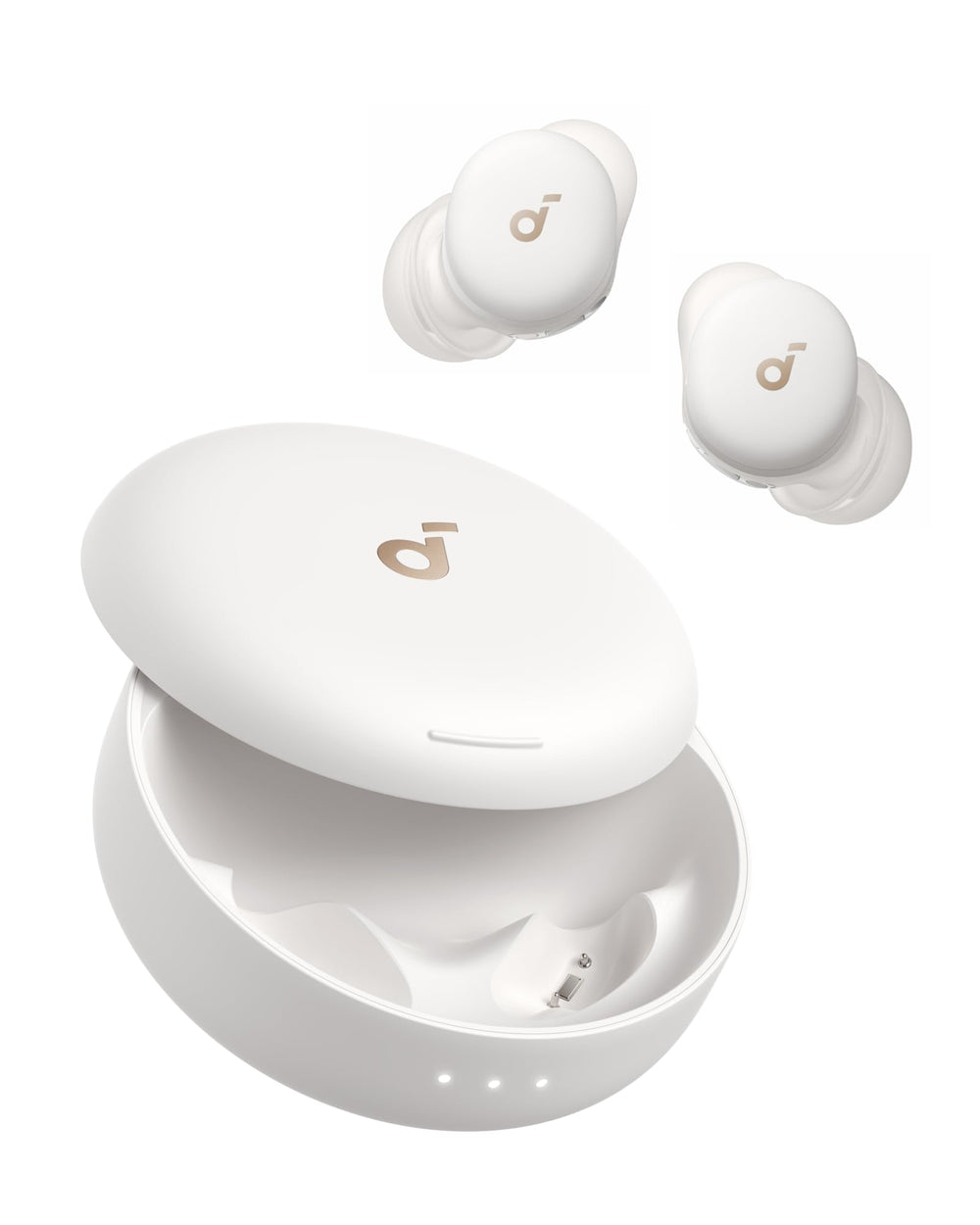 Soundcore Sleep A30 front packaging showing earbuds and case, highlights portability and protection