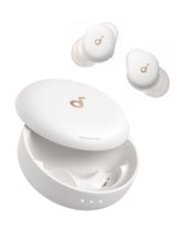 Soundcore Sleep A30 front packaging showing earbuds and case, highlights portability and protection