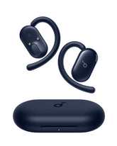 Soundcore V20i front view showing open-ear shape and comfy fit benefits