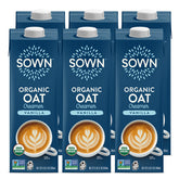 SOWN front packaging of vanilla oat creamer showing brand and organic label, rich texture benefit
