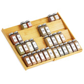 SpaceAid bamboo spice drawer front view showing tidy tiered jars and quick access