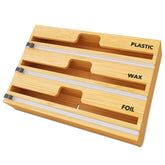 SpaceAid bamboo organizer front view showing neat triple storage and aesthetic benefit