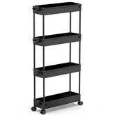SPACEKEEPER front view of black slim 4-tier cart showing compact storage benefit