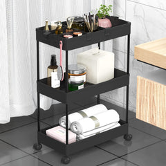 SPACELEAD front view of 3-tier black cart showing compact design and storage benefit