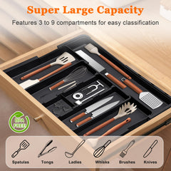 Spaclear organizer collapsed to smaller size for compact drawer benefit