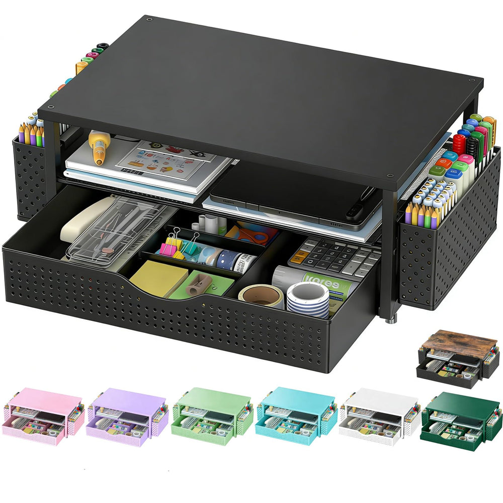 Spacrea front view of black printer stand showing clean storage and accessibility