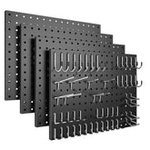 Spampur front view of four black pegboard panels, durable storage benefit