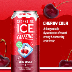 Sparkling Ice close-up bubbles Cherry Cola illustrating crisp carbonation for bright flavor