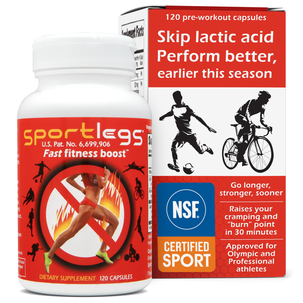 SPORTLEGS front packaging showing bottle and branding, supporting confident pre-workout use