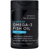 Sports Research bottle front view showing compact omega-3 minis for easy dosing