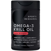 Sports Research krill oil front packaging showing bottle and label, highlights purity