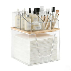 spospo front view clear acrylic organizer showcasing tidy towels and cosmetics for convenience