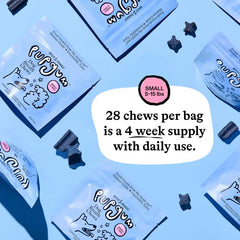 Spot & Tango chew in small dog mouth demonstrating safe size