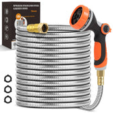 SPRIKIR front view of metal hose showing full length and nozzle benefit durable watering
