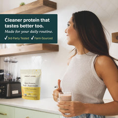 Sprout Living protein blended in a smoothie glass for creamy taste