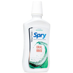 Spry spearmint closeup of liquid texture highlighting xylitol clarity and soothing feel