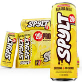 Spylt front packaging showing 12-pack and branding, convenient protein supply
