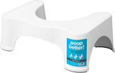Squatty Potty front view in white showing compact design and easy storage benefit