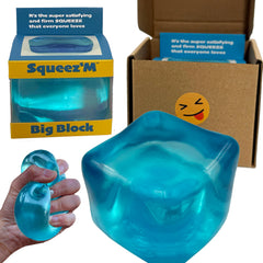 Squeez'M front view of Big Block cube showing packaging and product benefit durable design
