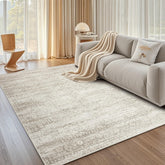 Srugn front view of the 5x7 rug showing neutral tone and neat edges for versatile decor