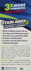 Stain Away powder dissolving with dentures soaking, brand removes stains effectively