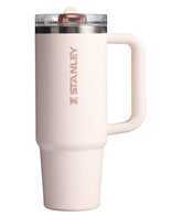 STANLEY Quencher front view showing 30 oz Rose Quartz tumbler and handle benefit: easy grip