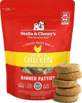 Stella & Chewy's front packaging showing chicken patties and benefits