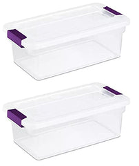 Sterilite latch and sweet plum handle close-up for easy opening and secure carrying