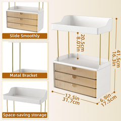StorBin top shelf detail with bottles showing easy reach for daily skincare
