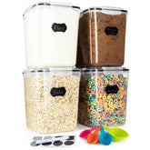 Storeganize front view of four canisters showing organized pantry benefit