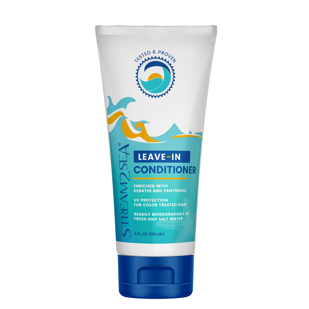 STREAM 2 SEA front packaging showing leave-in conditioner benefits