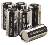 Streamlight front packaging showing six CR123A batteries and clear labeling benefit reliability