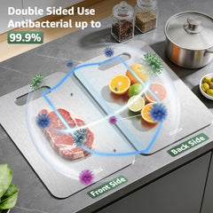 Stron-Dura next to a chef knife showing 11.5 by 8 inch scale