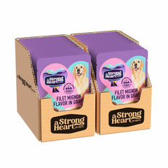 Strongheart front packaging showing filet mignon flavor and pack details for convenience