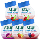 Stur front packaging variety pack showing five bottles and zero sugar benefit