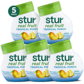 Stur Tropical Punch front packaging showing five bottles and portability benefit
