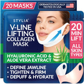 Stylia front packaging showing 20 v line masks and product benefits