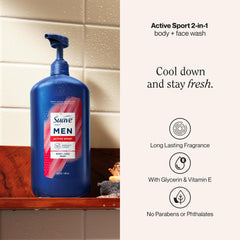Suave pouring texture of gel highlighting moisturizing glycerin and quick lather benefit