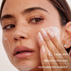 Summer Fridays creamy mask smeared on skin illustrating immediate moisturization and plumping
