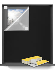 Sumobaby front view packaged blackout curtain showing compact, portable design and dark finish